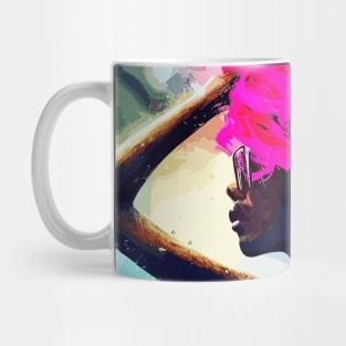 DJ afro woman in pink hairs Mug